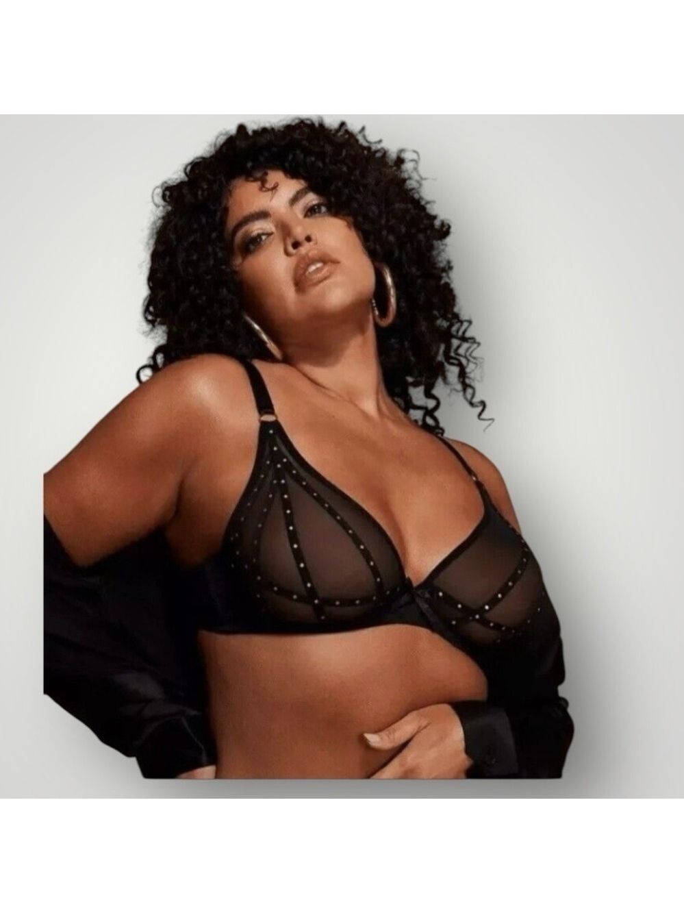 Fredericks of Hollywood Black Sheer Studded Bra